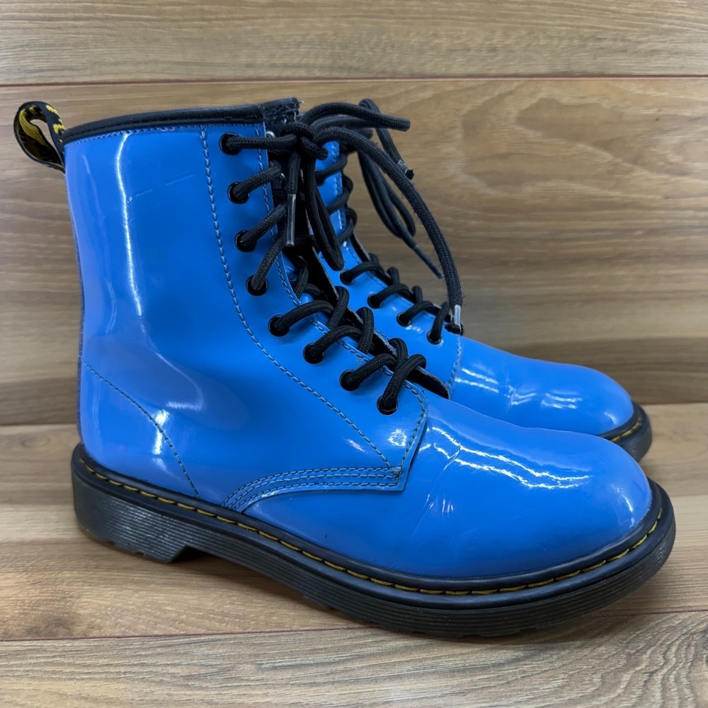 Dr Martens Youth Girls Zavala Boots 5 EU 37 Blue Patent Leather Casual Punk Zip - Picture 2 of 11